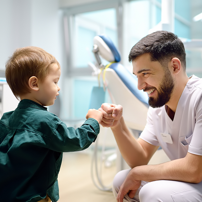 Little boy giving dentist a fistbump